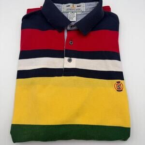 90s Sunsplash Multi-Colored Horizontal Striped Cotton & Polyester Polo Size XL.